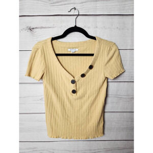 American Eagle Womens Casual Top‎ Yellow Short Sleeve V Neck Stretch XS